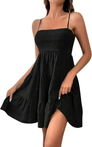 DOPOCQ Sundress for Women Summer Spaghetti Strap Sleeveless Mini Dress Casual Cute A Line Swing Beach Short Dresses