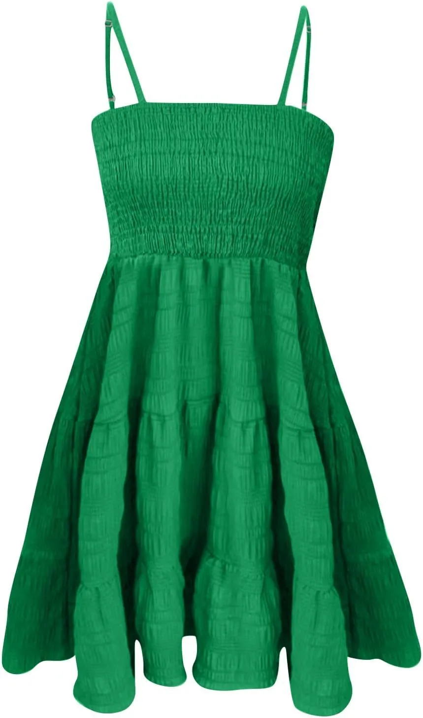 DOPOCQ Sundress for Women Summer Spaghetti Strap Sleeveless Mini Dress Casual Cute A Line Swing Beach Short Dresses