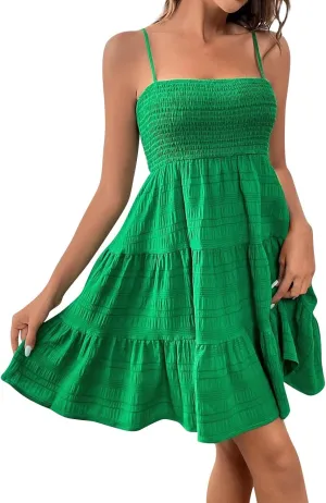 DOPOCQ Sundress for Women Summer Spaghetti Strap Sleeveless Mini Dress Casual Cute A Line Swing Beach Short Dresses
