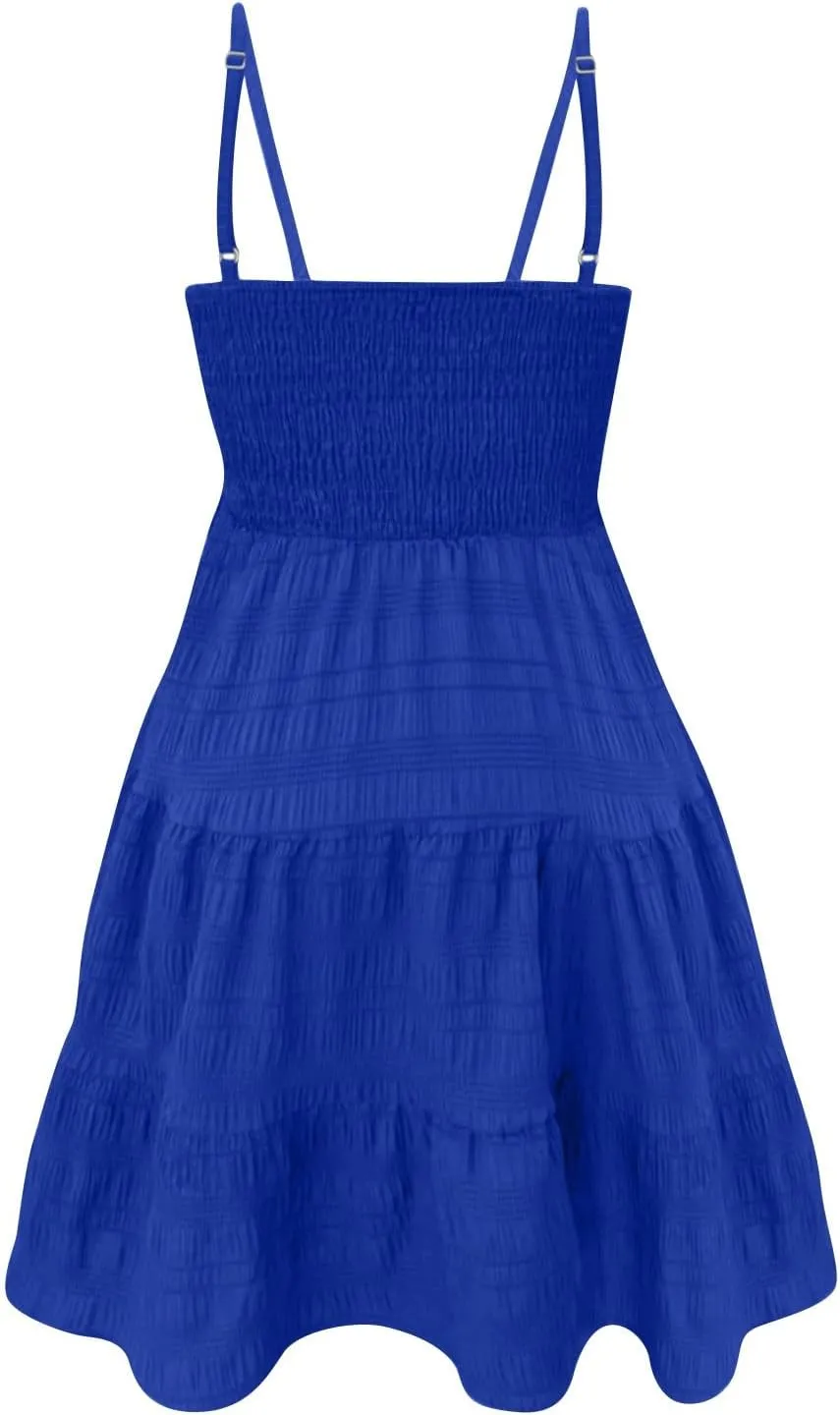 DOPOCQ Sundress for Women Summer Spaghetti Strap Sleeveless Mini Dress Casual Cute A Line Swing Beach Short Dresses