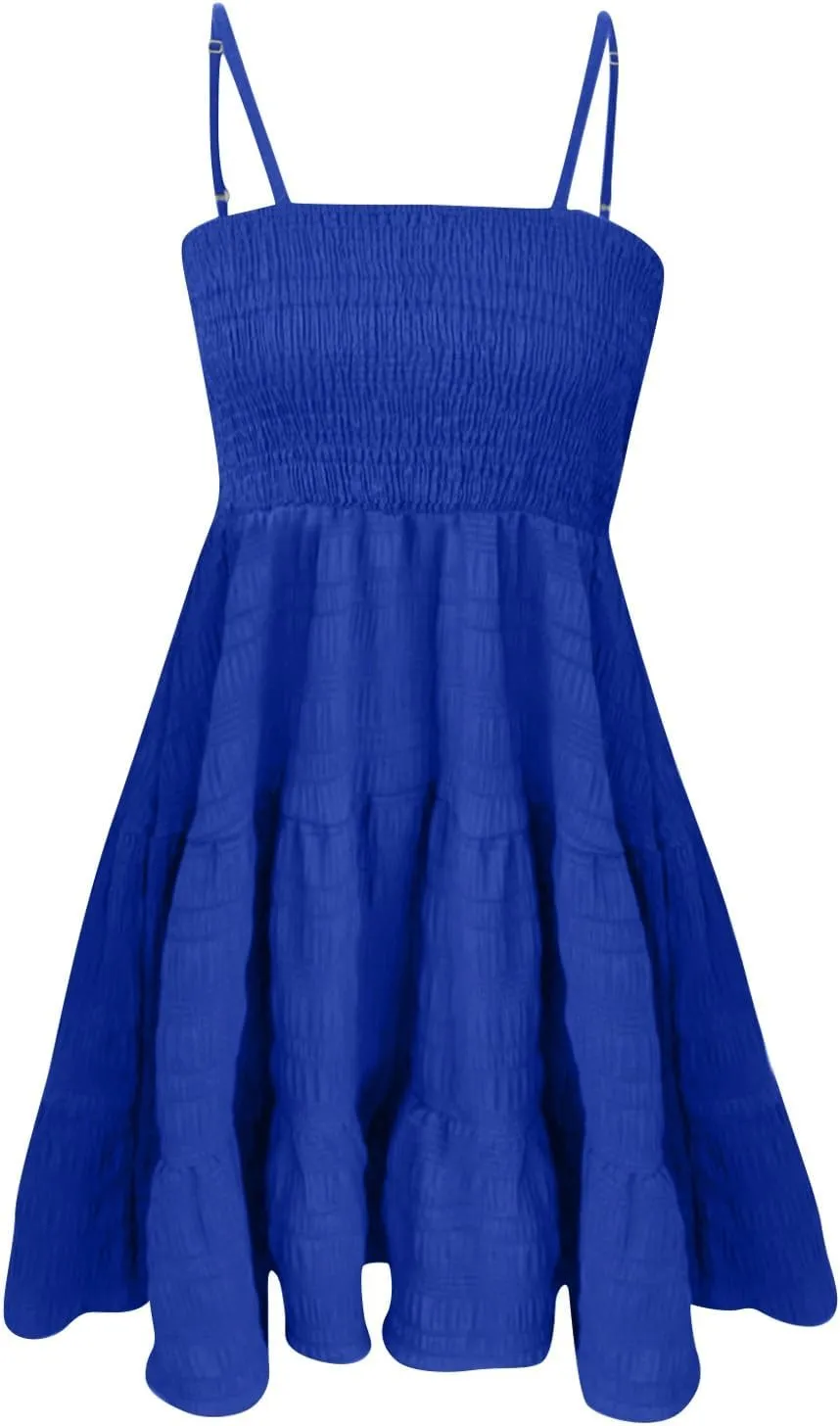DOPOCQ Sundress for Women Summer Spaghetti Strap Sleeveless Mini Dress Casual Cute A Line Swing Beach Short Dresses