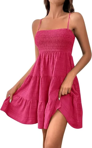 DOPOCQ Sundress for Women Summer Spaghetti Strap Sleeveless Mini Dress Casual Cute A Line Swing Beach Short Dresses