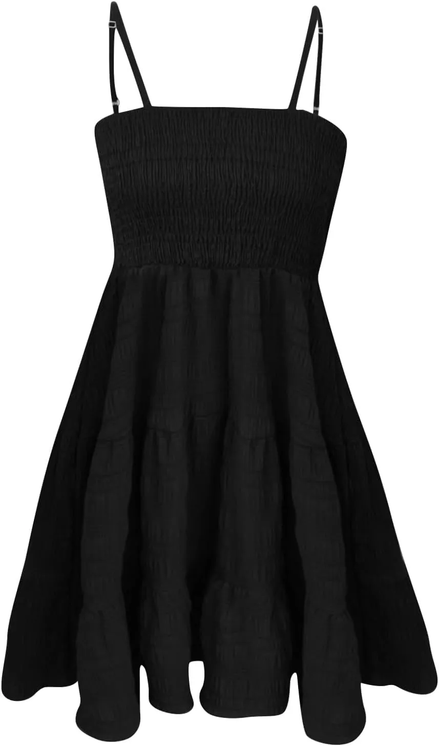 DOPOCQ Sundress for Women Summer Spaghetti Strap Sleeveless Mini Dress Casual Cute A Line Swing Beach Short Dresses