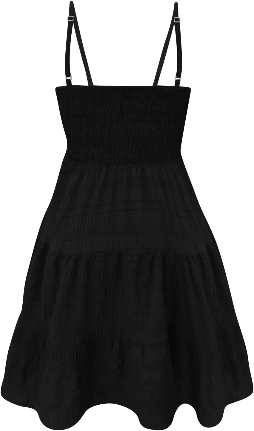 DOPOCQ Sundress for Women Summer Spaghetti Strap Sleeveless Mini Dress Casual Cute A Line Swing Beach Short Dresses