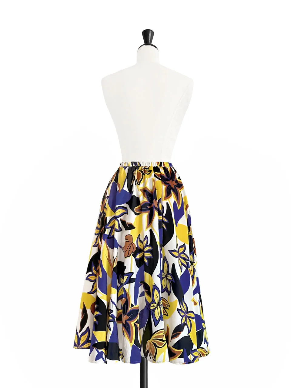 Dual-tone Vibrant Floral Print Flowy Round Skirt