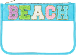 DYSHAYEN Chenille Letter Clear Zipper Pouch for Travel,Nylon Clear Cosmetic Bag,Makeup Travel Bag for Women Girls