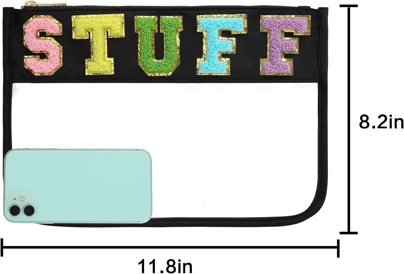 DYSHAYEN Chenille Letter Clear Zipper Pouch for Travel,Nylon Clear Cosmetic Bag,Makeup Travel Bag for Women Girls