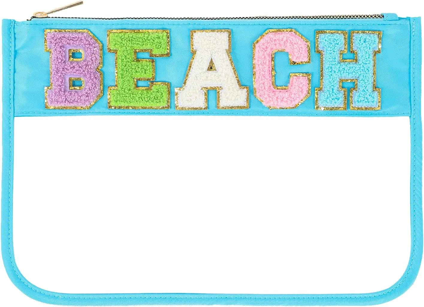 DYSHAYEN Chenille Letter Clear Zipper Pouch for Travel,Nylon Clear Cosmetic Bag,Makeup Travel Bag for Women Girls