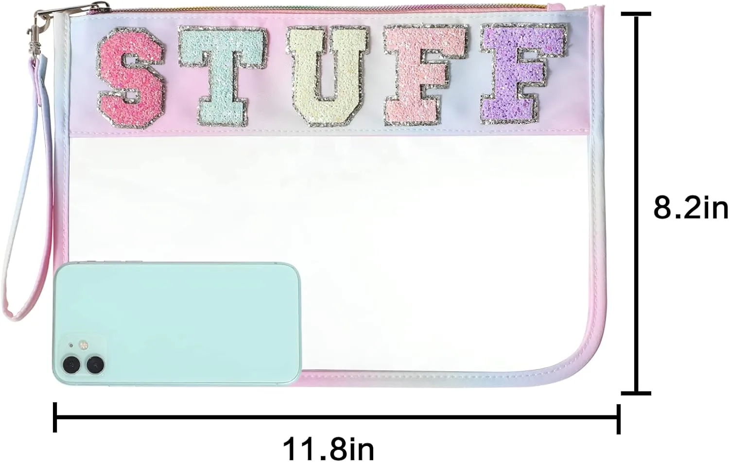 DYSHAYEN Chenille Letter Clear Zipper Pouch for Travel,Nylon Clear Cosmetic Bag,Makeup Travel Bag for Women Girls