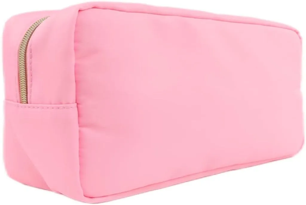 EKOBLA Makeup Organizer Bag Thickened Fabric Bags for Women, Nylon Cosmetic Bag, Waterproof Travel Toiletry Bag for Make Up, Lipstick, Makeup Brushes (Pink-Faith)