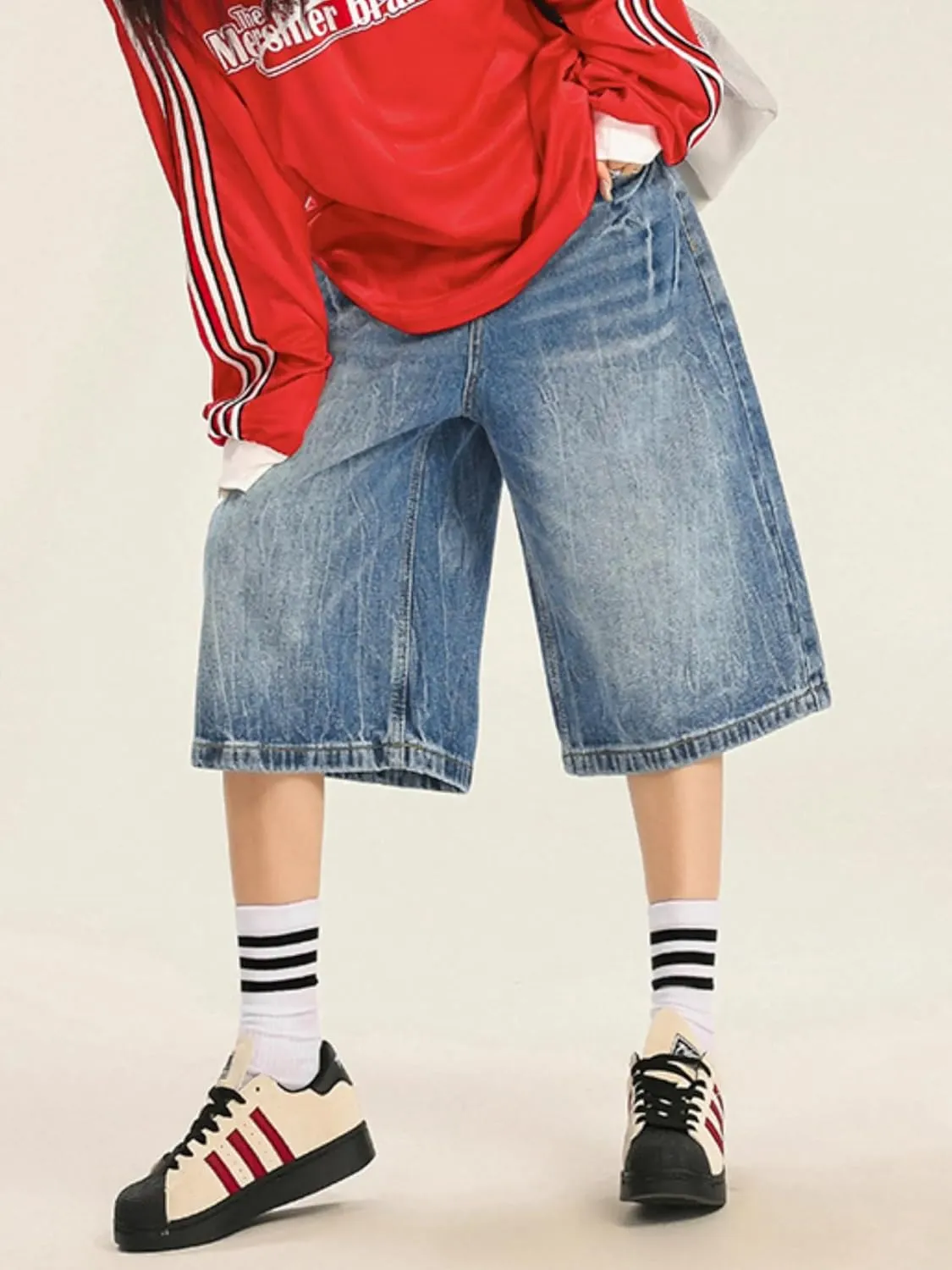 EMMIOL Jorts Women Baggy Jean Shorts Casual 2025 Summer Trendy Wide Leg Long Denim Shorts Y2K Streetwear