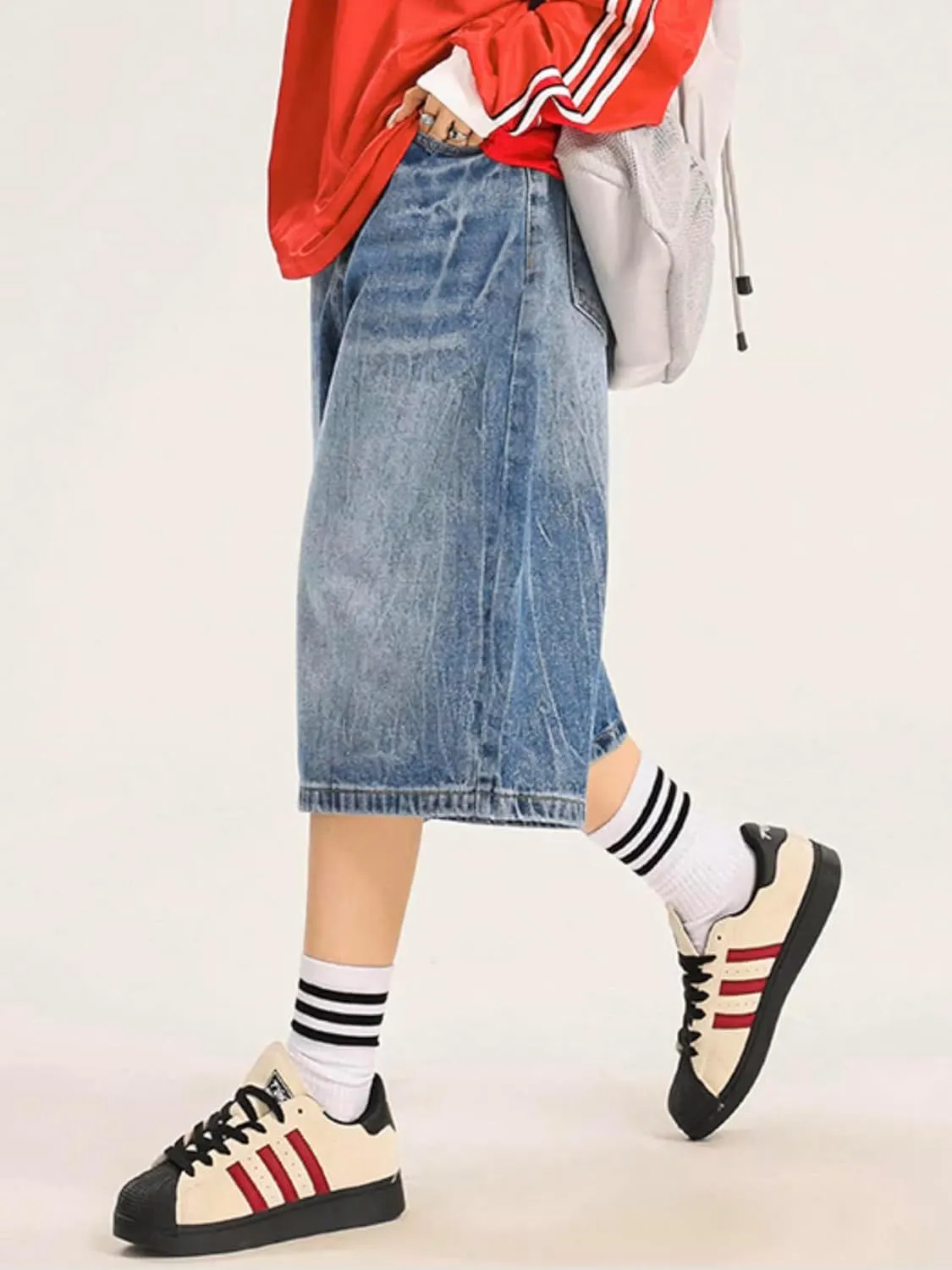 EMMIOL Jorts Women Baggy Jean Shorts Casual 2025 Summer Trendy Wide Leg Long Denim Shorts Y2K Streetwear