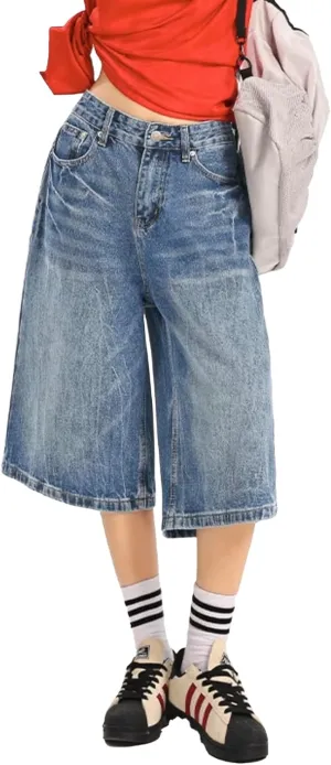EMMIOL Jorts Women Baggy Jean Shorts Casual 2025 Summer Trendy Wide Leg Long Denim Shorts Y2K Streetwear