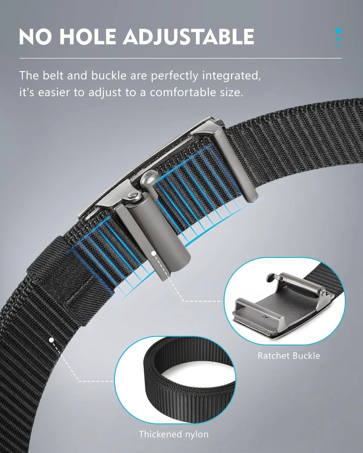 FAIRWIN Men's Ratchet Web Belt,1.25 inch Nylon Automatic Buckle,No Holes Invisible Belts for Men Jeans Pants