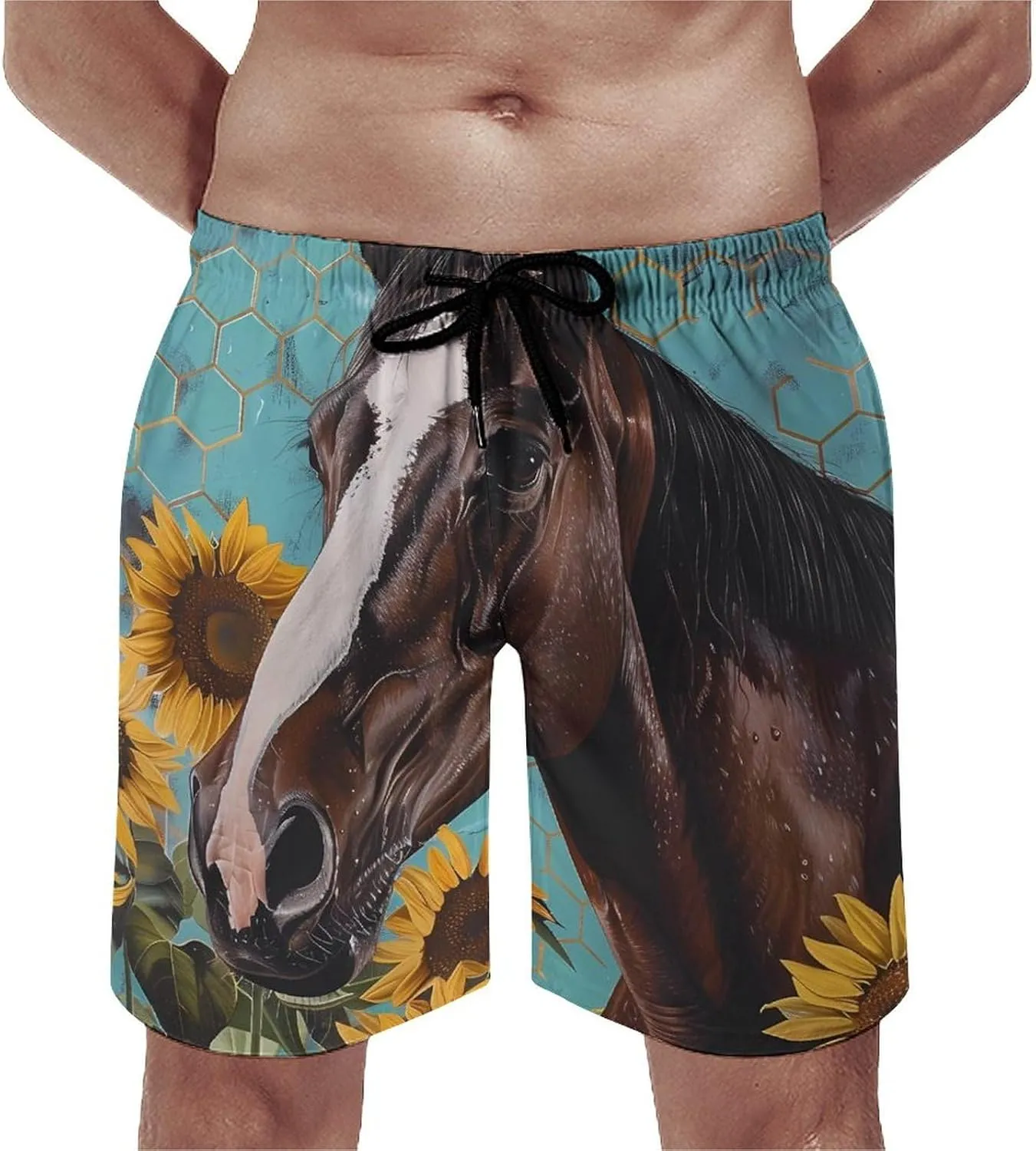 Farmhouse Farm Horse Men's Swim Trunks Quick Dry Board Shorts Breathable Summer Beach Shorts Bathing Suits
