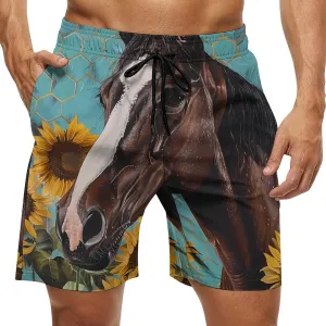 Farmhouse Farm Horse Men's Swim Trunks Quick Dry Board Shorts Breathable Summer Beach Shorts Bathing Suits