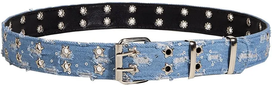 Fashion Denim Blue PU Leather Waist Belts Sequin for Women Ladies Cowgirl for Pants Jeans Dresse