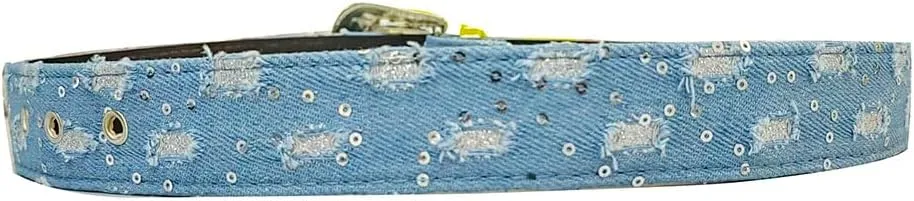 Fashion Denim Blue PU Leather Waist Belts Sequin for Women Ladies Cowgirl for Pants Jeans Dresse