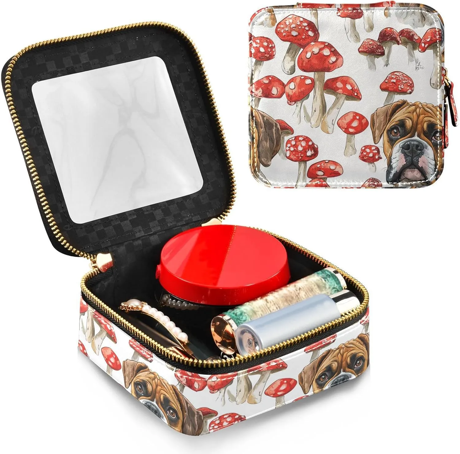 FRODOTGV Cartoon Boxer Dogs White Clear Small Makeup Bag for Purse Travel Toiletry Small Cosmetic Bags