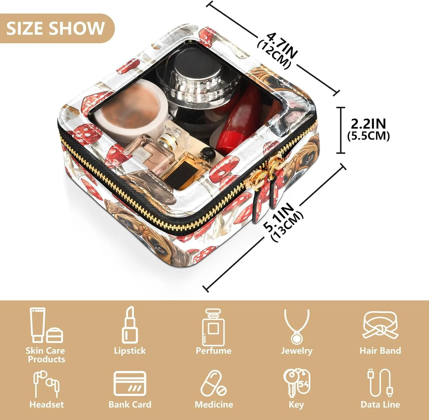 FRODOTGV Cartoon Boxer Dogs White Clear Small Makeup Bag for Purse Travel Toiletry Small Cosmetic Bags