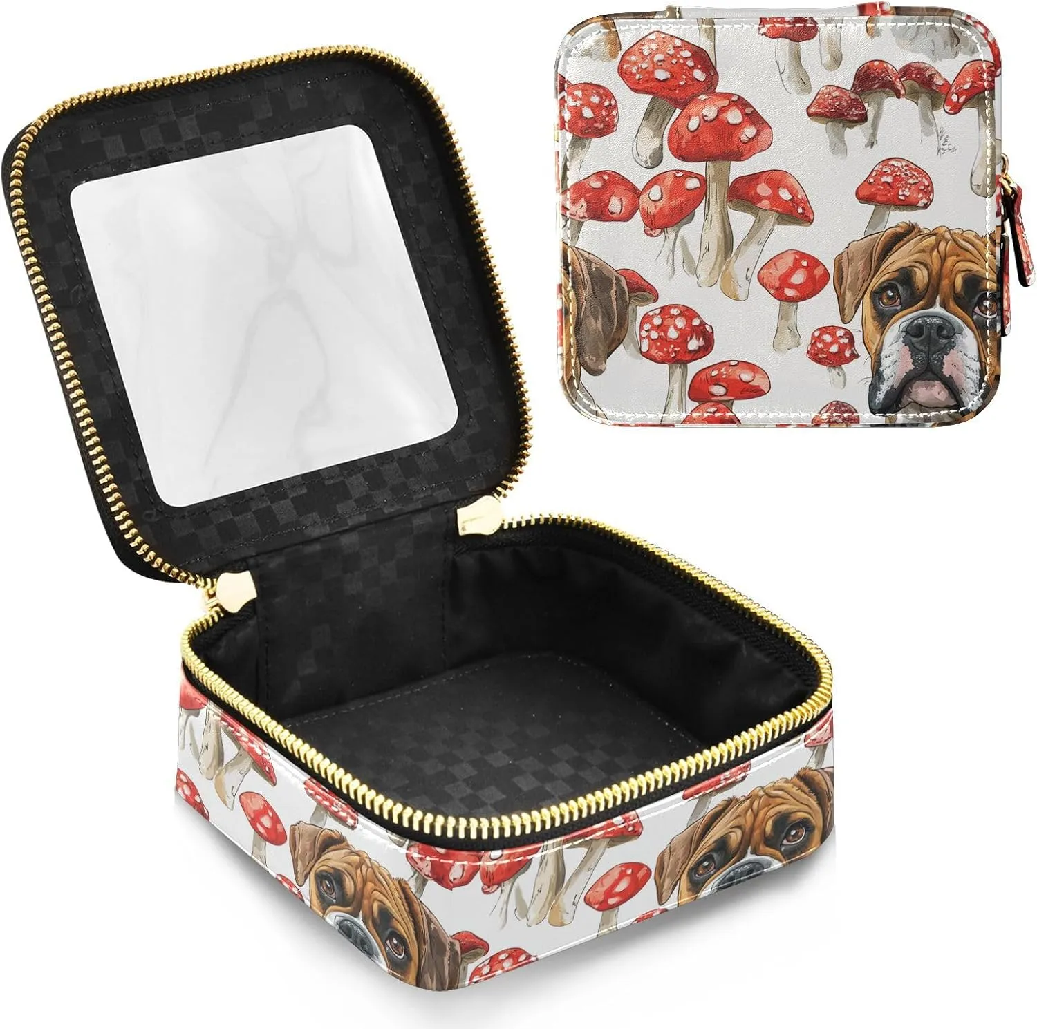 FRODOTGV Cartoon Boxer Dogs White Clear Small Makeup Bag for Purse Travel Toiletry Small Cosmetic Bags