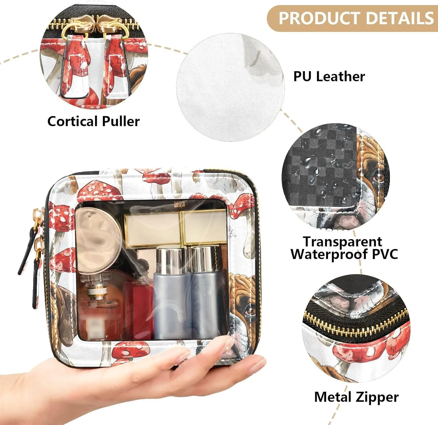 FRODOTGV Cartoon Boxer Dogs White Clear Small Makeup Bag for Purse Travel Toiletry Small Cosmetic Bags