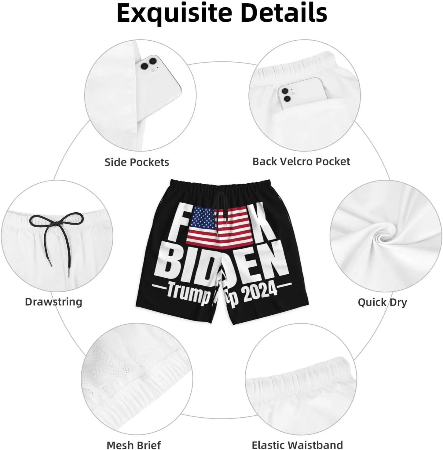 Fuck Biden American Flag Trump 2024 Trunks Man's Beach Shorts Quick Dry Shorts Board Shorts