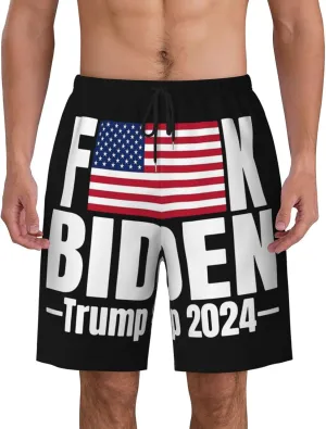 Fuck Biden American Flag Trump 2024 Trunks Man's Beach Shorts Quick Dry Shorts Board Shorts