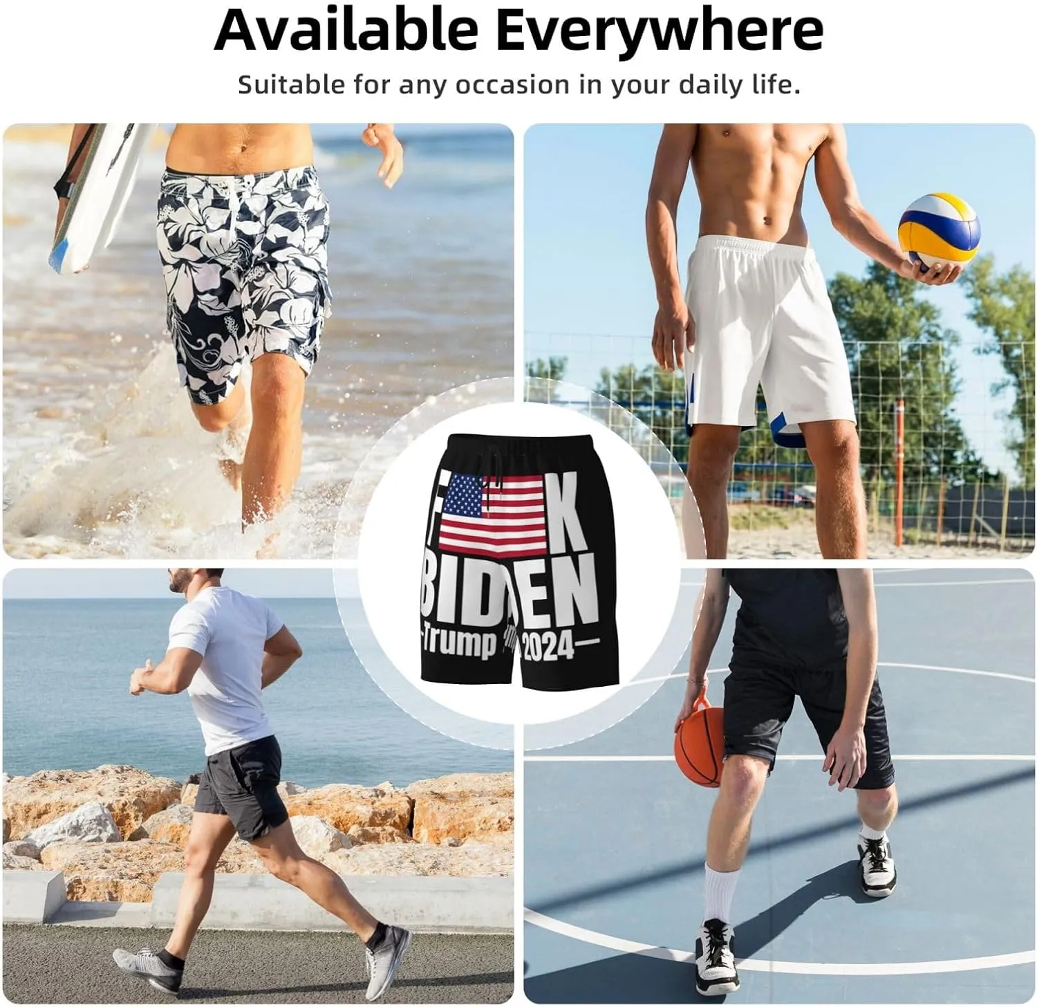 Fuck Biden American Flag Trump 2024 Trunks Man's Beach Shorts Quick Dry Shorts Board Shorts