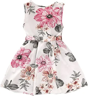 Girls 4 to 7 Years Old Floral Print Ruffle V Neck Sleeveless Dress Round Neck Mini Dress Skirt Pleated Petticoat