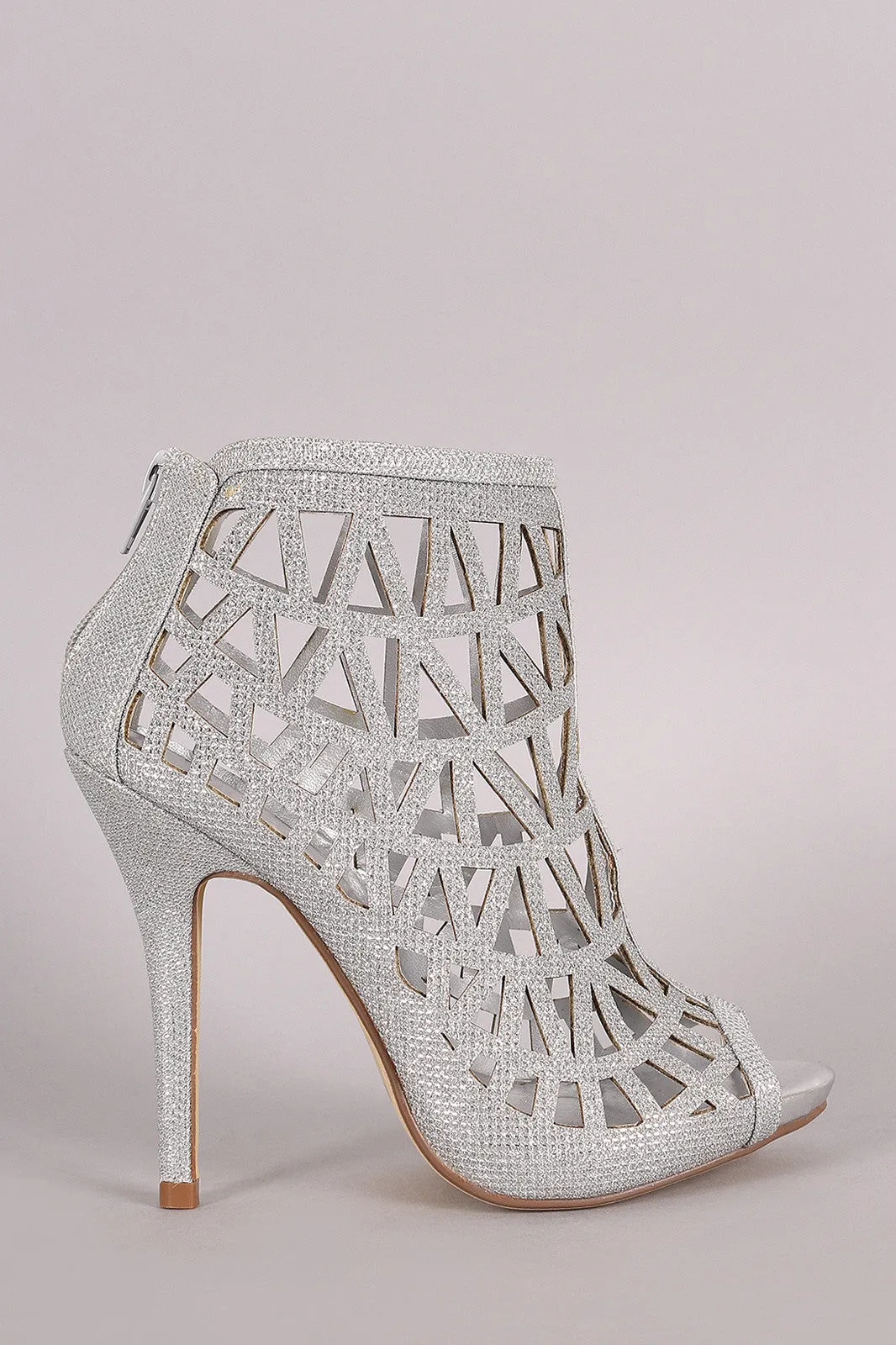 Glitter Caged Cutout Peep Toe Stiletto Heel