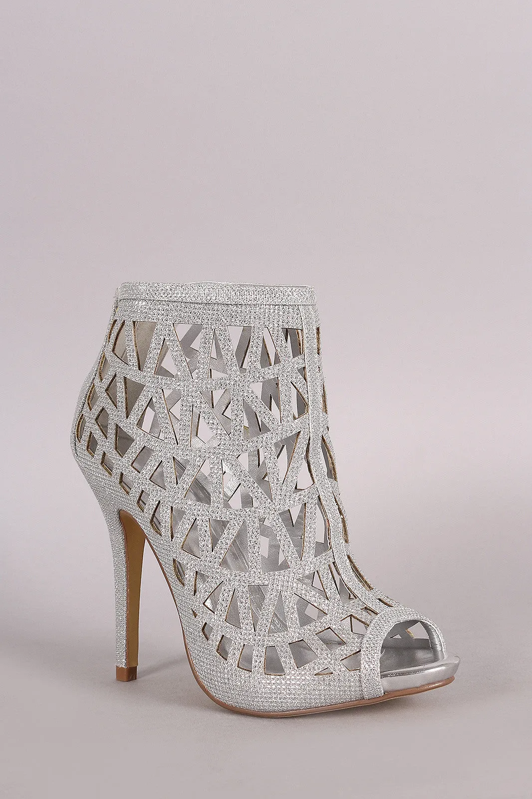 Glitter Caged Cutout Peep Toe Stiletto Heel