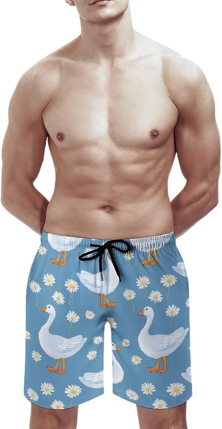 Goose Print Men's Swim Trunks Quick Dry Board Shorts Breathable Summer Beach Shorts Bathing Suits