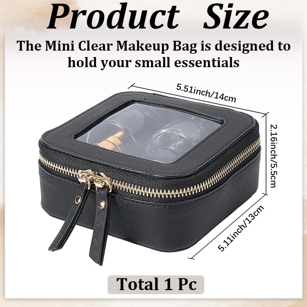 GORGECRAFT Clear Makeup Bag Small Travel Toiletry Box Black PU Leather Waterproof Cosmetic Bag for Purse Portable Make Up Case Organizer Traveling Skincare Pouch with Golden Double Zipper