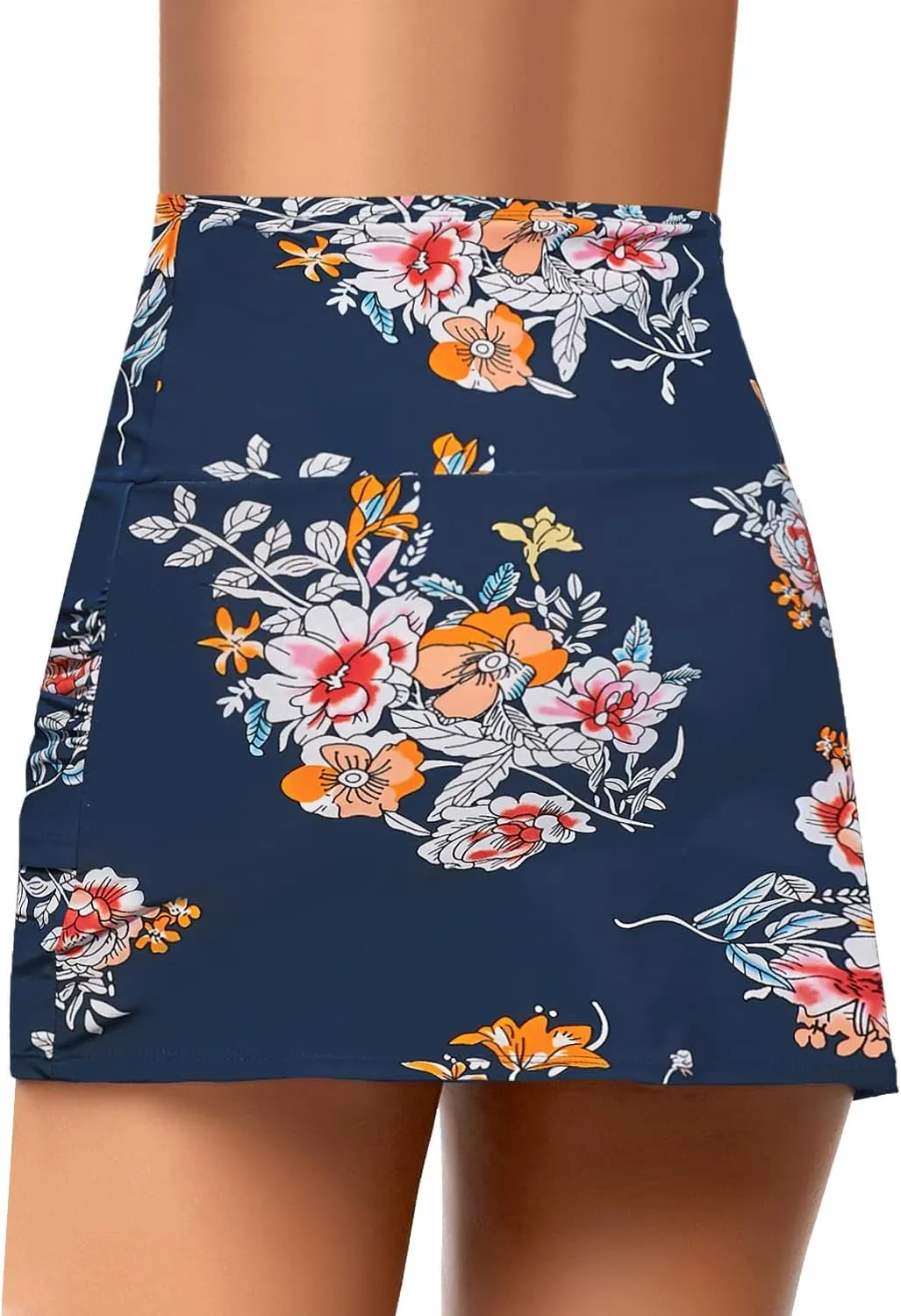 GRAPENT Women's High Waist Tulip Hem Shirring Swim Skirt Swimsuit Bikini Bottom