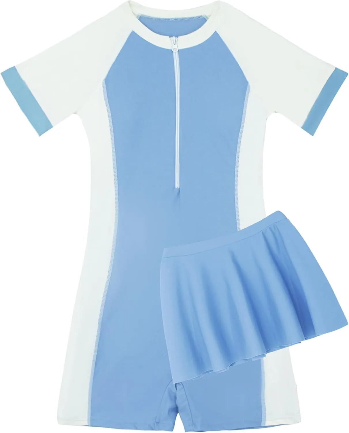 Happy Cherry Girls Short Sleeve Swimsuit Front Zip Sun Protection Bathing Suit Surfing Swimming Suit