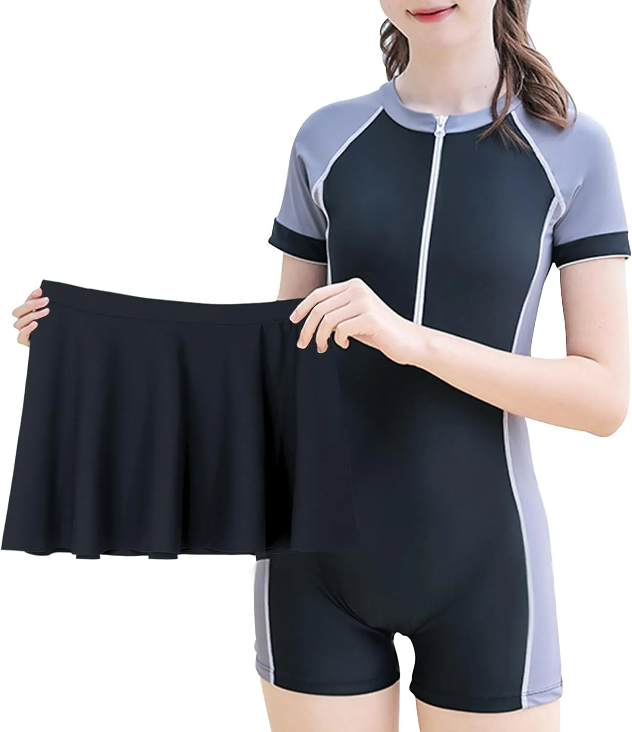 Happy Cherry Girls Short Sleeve Swimsuit Front Zip Sun Protection Bathing Suit Surfing Swimming Suit
