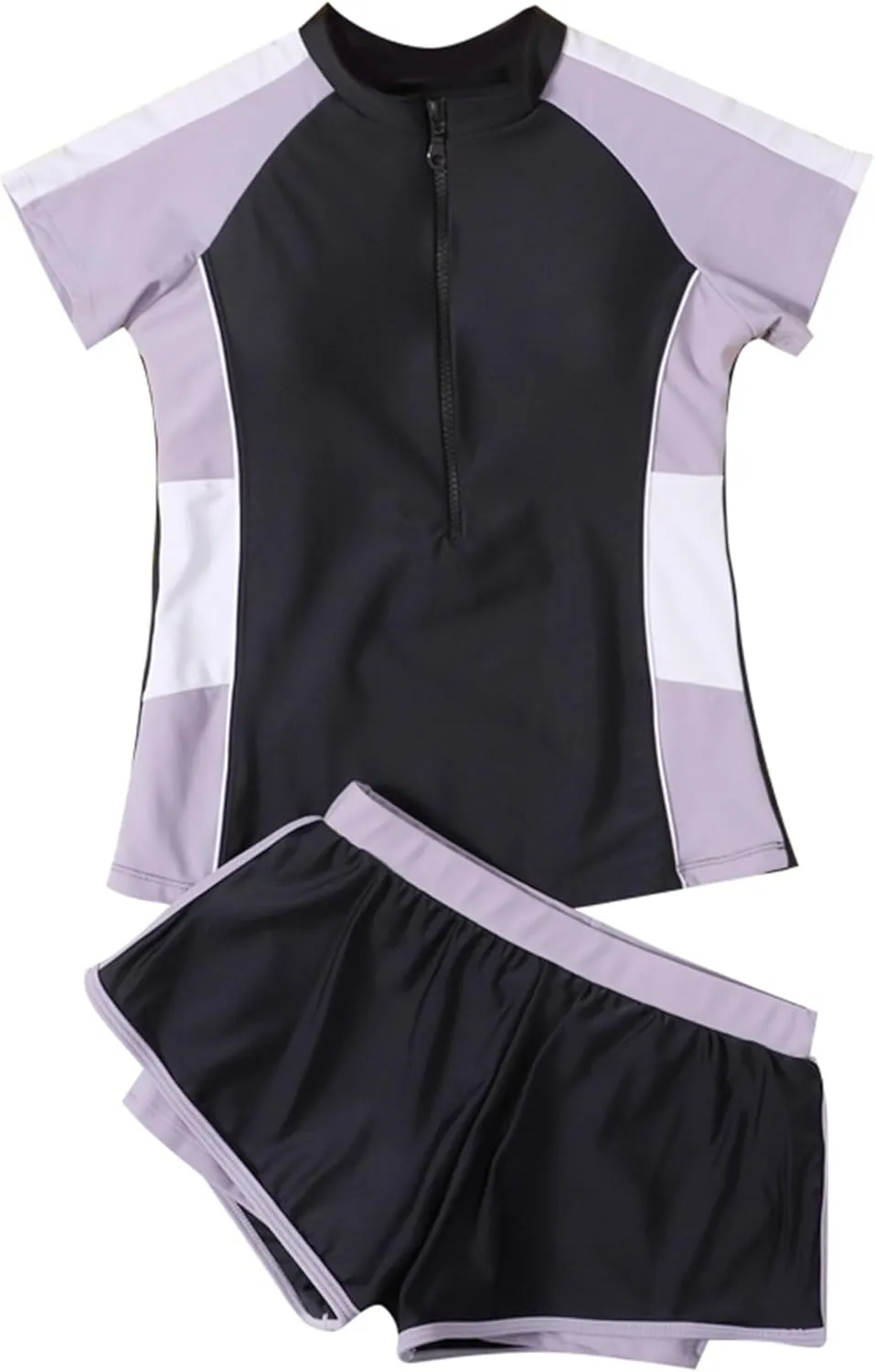 Happy Cherry Girls Short Sleeve Swimsuit Front Zip Sun Protection Bathing Suit Surfing Swimming Suit