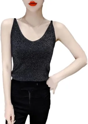Hgvcfcv Women Thin V-Neck Elastics Tanks Elegant Base Shirt Knitted Camisole Tops