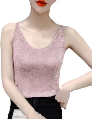 Hgvcfcv Women Thin V-Neck Elastics Tanks Elegant Base Shirt Knitted Camisole Tops