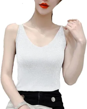 Hgvcfcv Women Thin V-Neck Elastics Tanks Elegant Base Shirt Knitted Camisole Tops