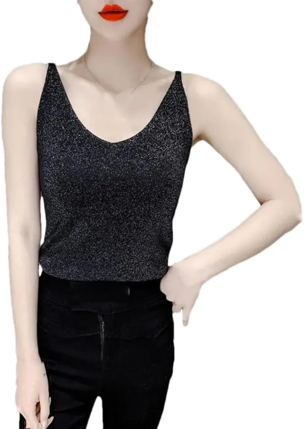 Hgvcfcv Women Thin V-Neck Elastics Tanks Elegant Base Shirt Knitted Camisole Tops