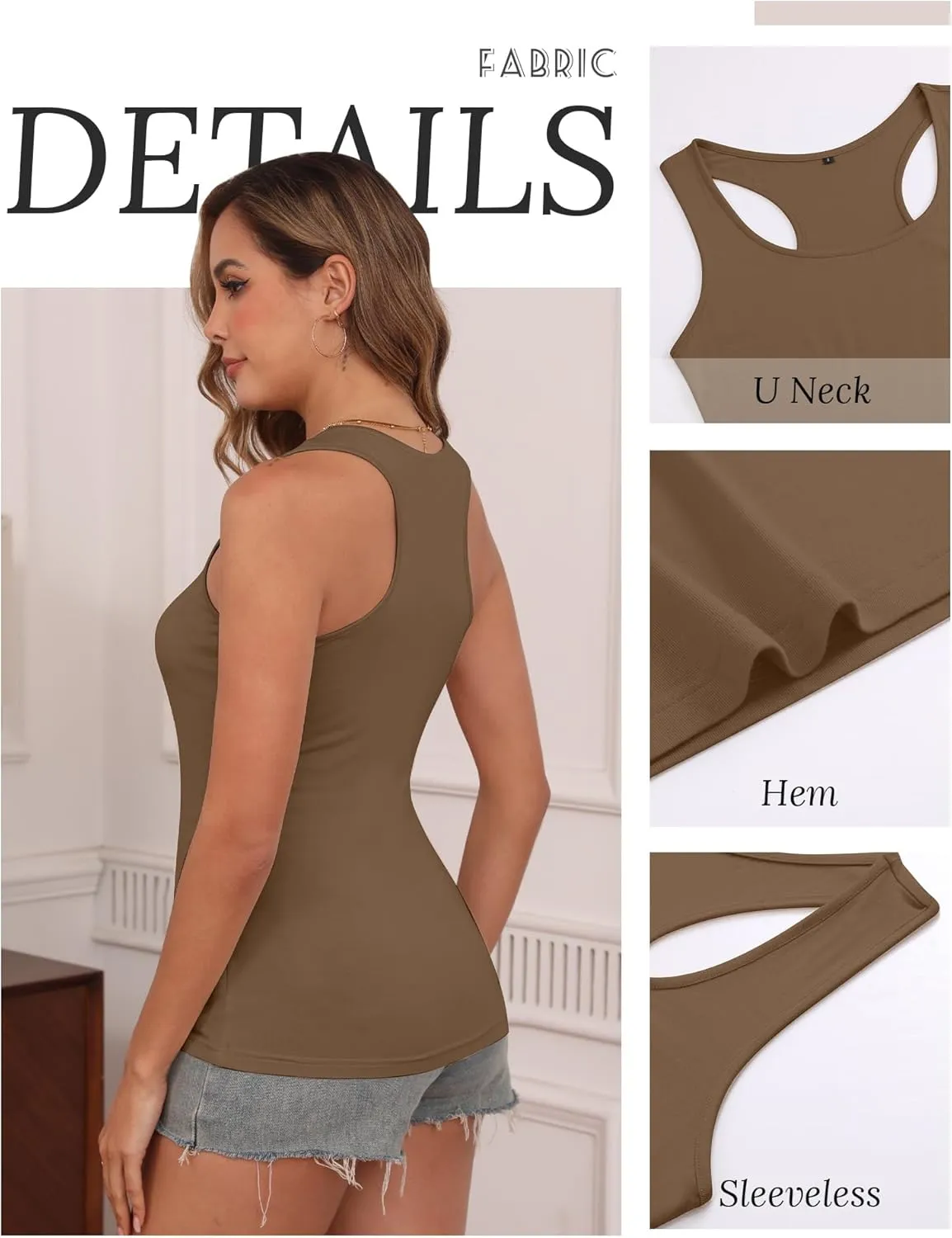 Huukeay 3 Pack Women's Racerback Tank Tops, Cotton Sleeveless Undershirt Tanks Slim Fit Stretch Yoga Workout Summer Top