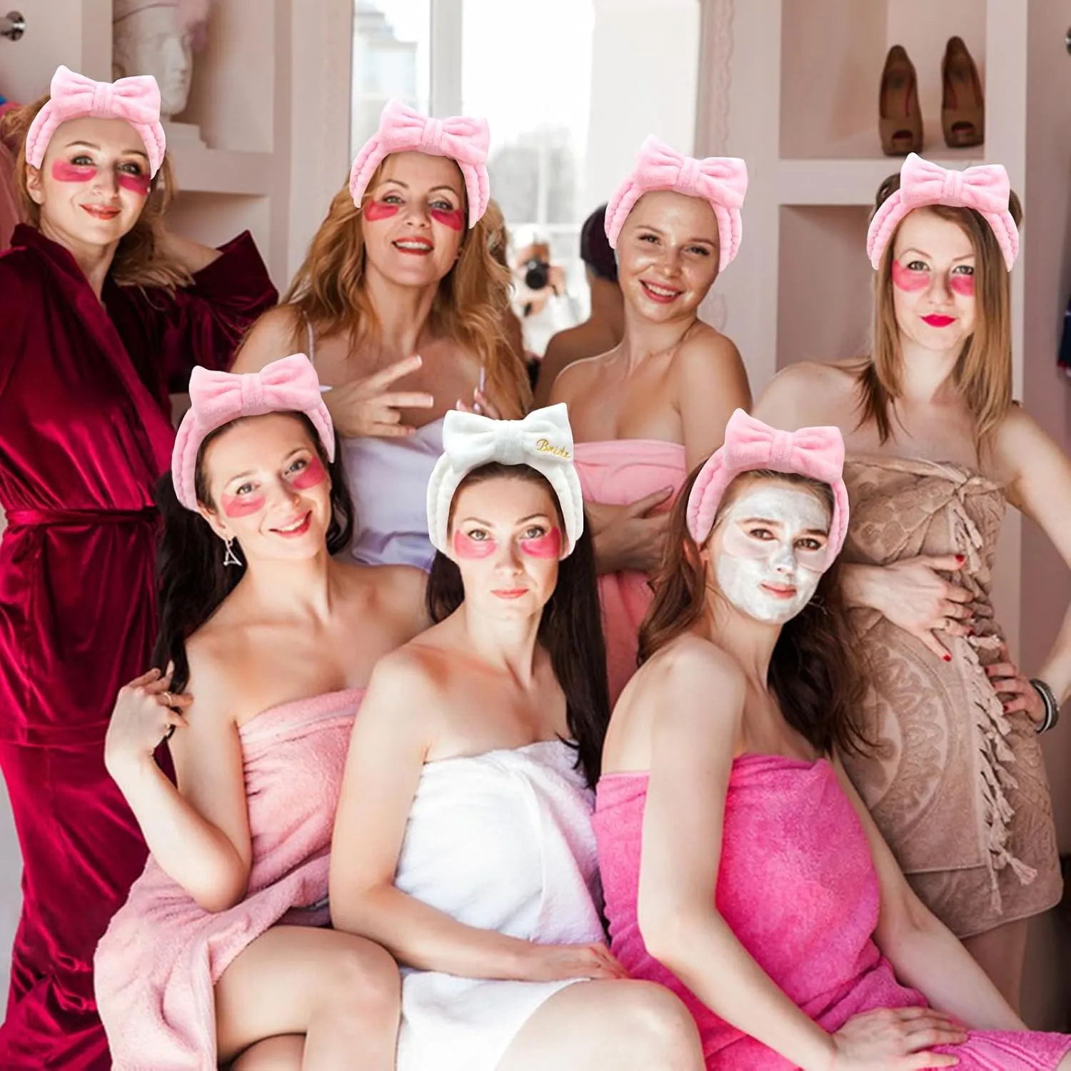 Jaciya Bachelorette Party Favors Pink Spa Bridesmaid Headband 8 Packs Bride Makeup Headband Bridal Shower Gifts