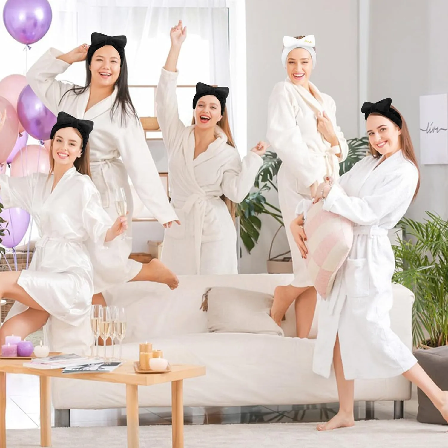 Jaciya Bachelorette Party Favors Spa Makeup Headband 8 Packs Bride Bridesmaid Headband Bridal Shower Gifts Wedding Hair Accessories(White,Black)