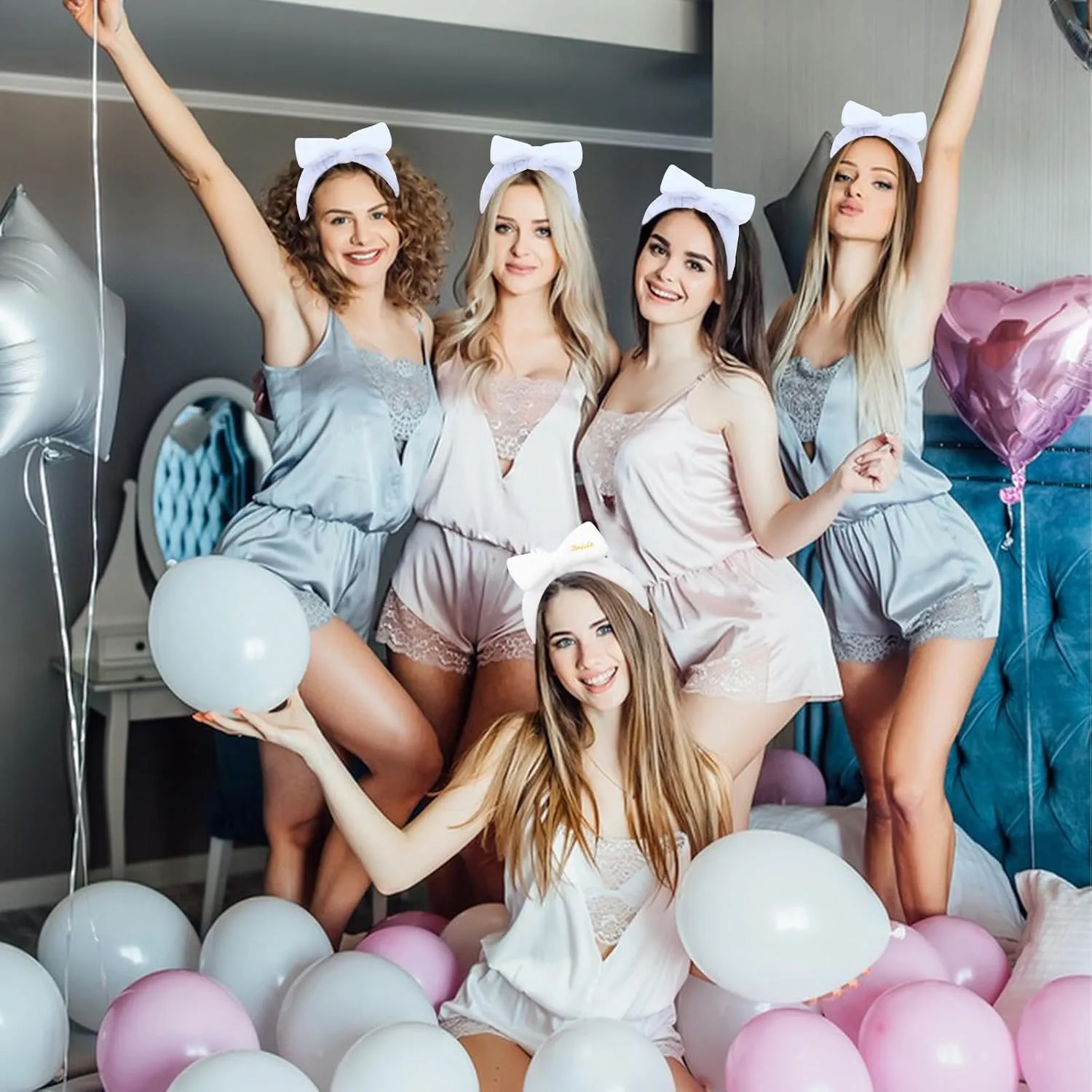Jaciya Bachelorette Party Favors Spa Makeup Headband 8 Packs Bride Bridesmaid Headband Bridal Shower Gifts Wedding Hair Accessories(White,Blue)