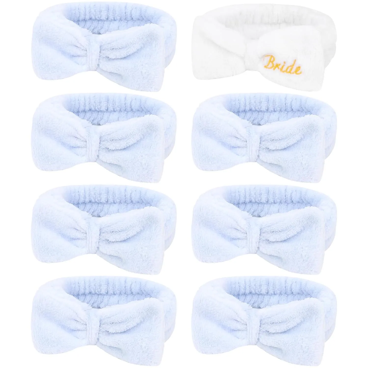 Jaciya Bachelorette Party Favors Spa Makeup Headband 8 Packs Bride Bridesmaid Headband Bridal Shower Gifts Wedding Hair Accessories(White,Blue)