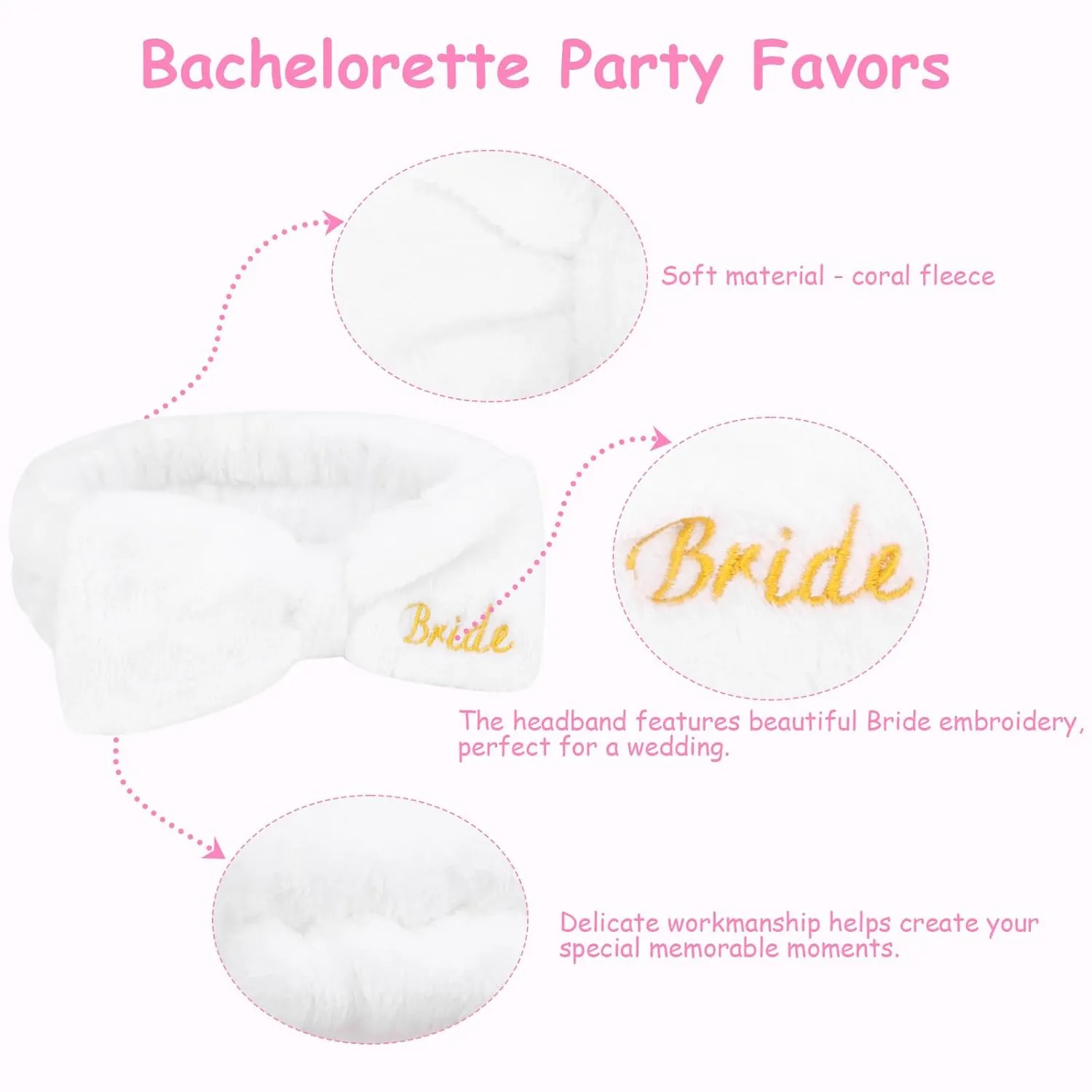 Jaciya Bachelorette Party Favors Spa Makeup Headband 8 Packs Bride Bridesmaid Headband Bridal Shower Gifts Wedding Hair Accessories(White,Hot Pink)