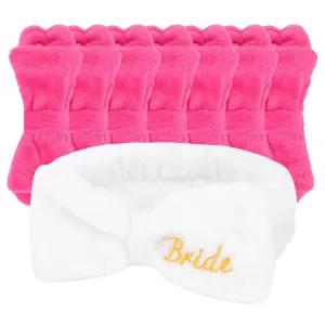 Jaciya Bachelorette Party Favors Spa Makeup Headband 8 Packs Bride Bridesmaid Headband Bridal Shower Gifts Wedding Hair Accessories(White,Hot Pink)