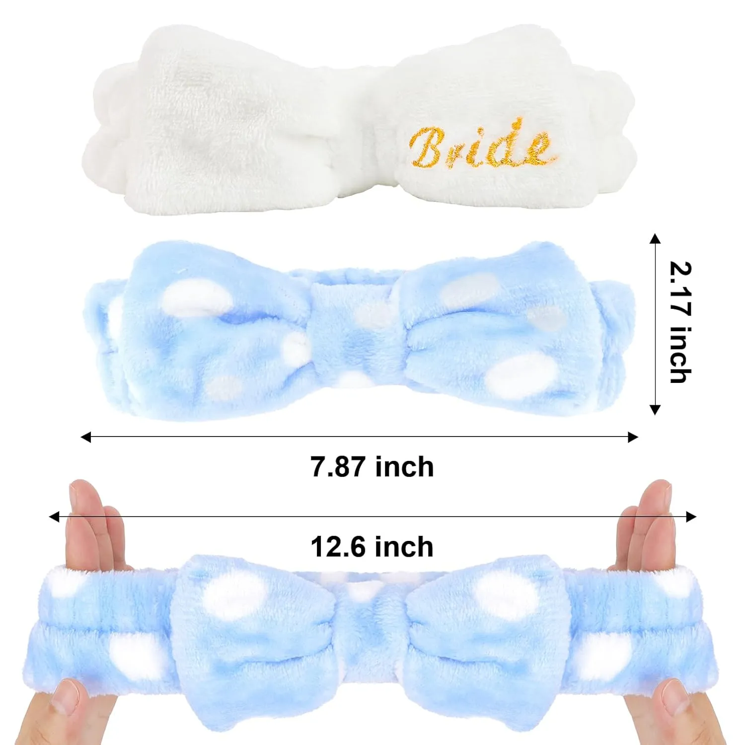 Jaciya Spa Makeup Headband for Washing Face White Bride Headband Blue Polka Dot Bridesmaid Headbands 8 Packs Bachelorette Party Favors Bridal Shower Gifts Wedding Hair Accessories